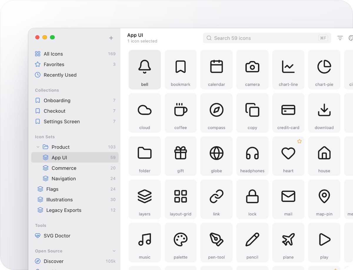 Iconset library with icon sets, folders and collections